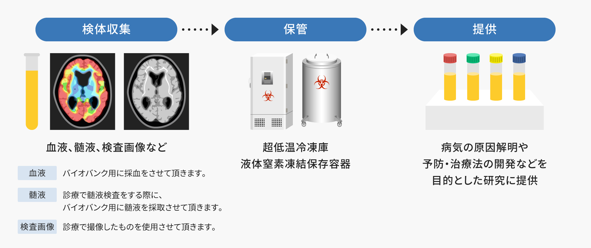 検体収集、保管、提供