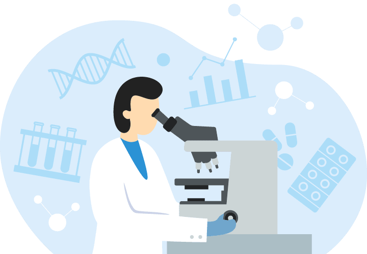 Illustration of a woman looking through a microscope