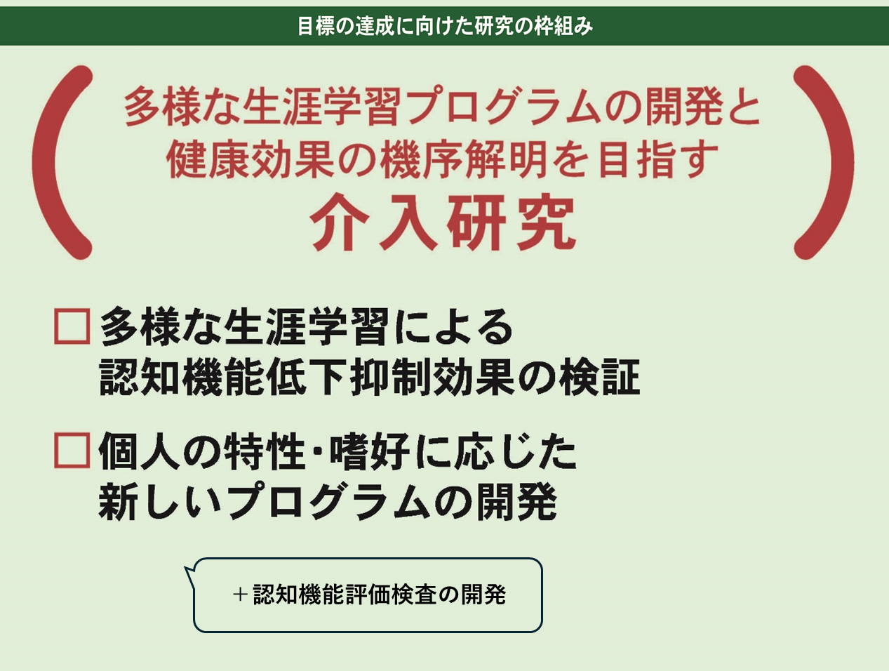 多様な生涯学習プログラムの開発と健康効果の機序解明を目指す介入研究