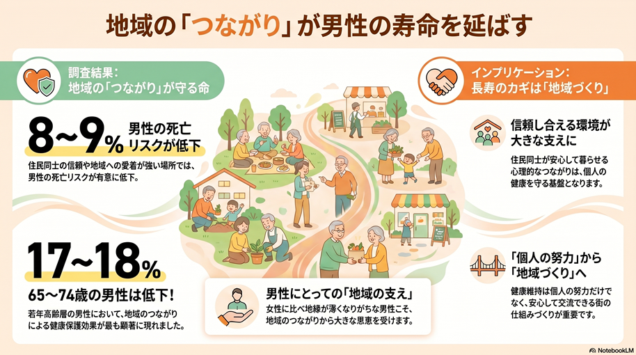 地域の「つながり」が男性の寿命を延ばす