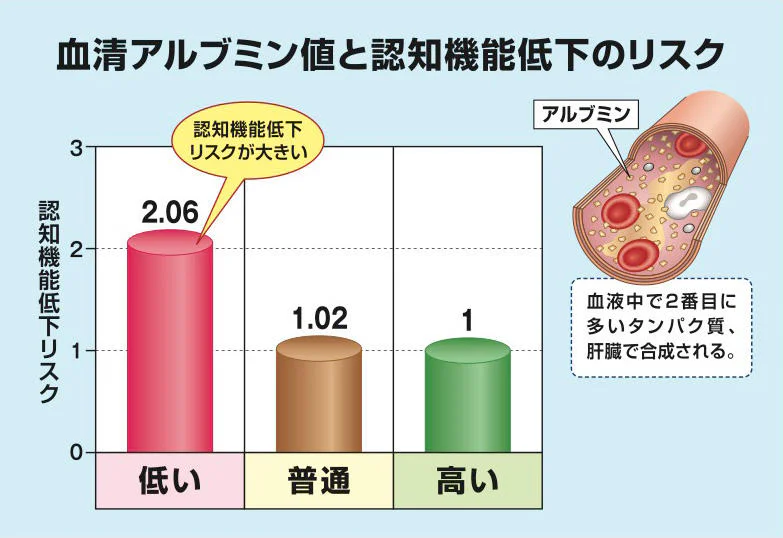 血清アルブミン値と認知機能低下のリスク